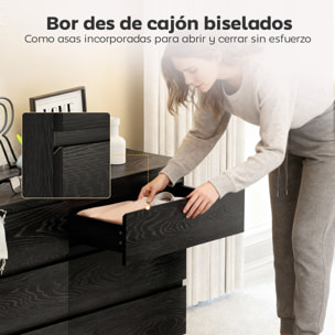 Cómoda 6 Cajones, Cómoda Dormitorio, Cajonera para Salón, Oficina, Estilo Moderno, 140x40x71 cm, Negro Veteado