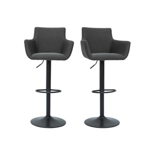 Tabourets de bar réglables tissu gris anthracite métal noir (lot de 2) CARLIE