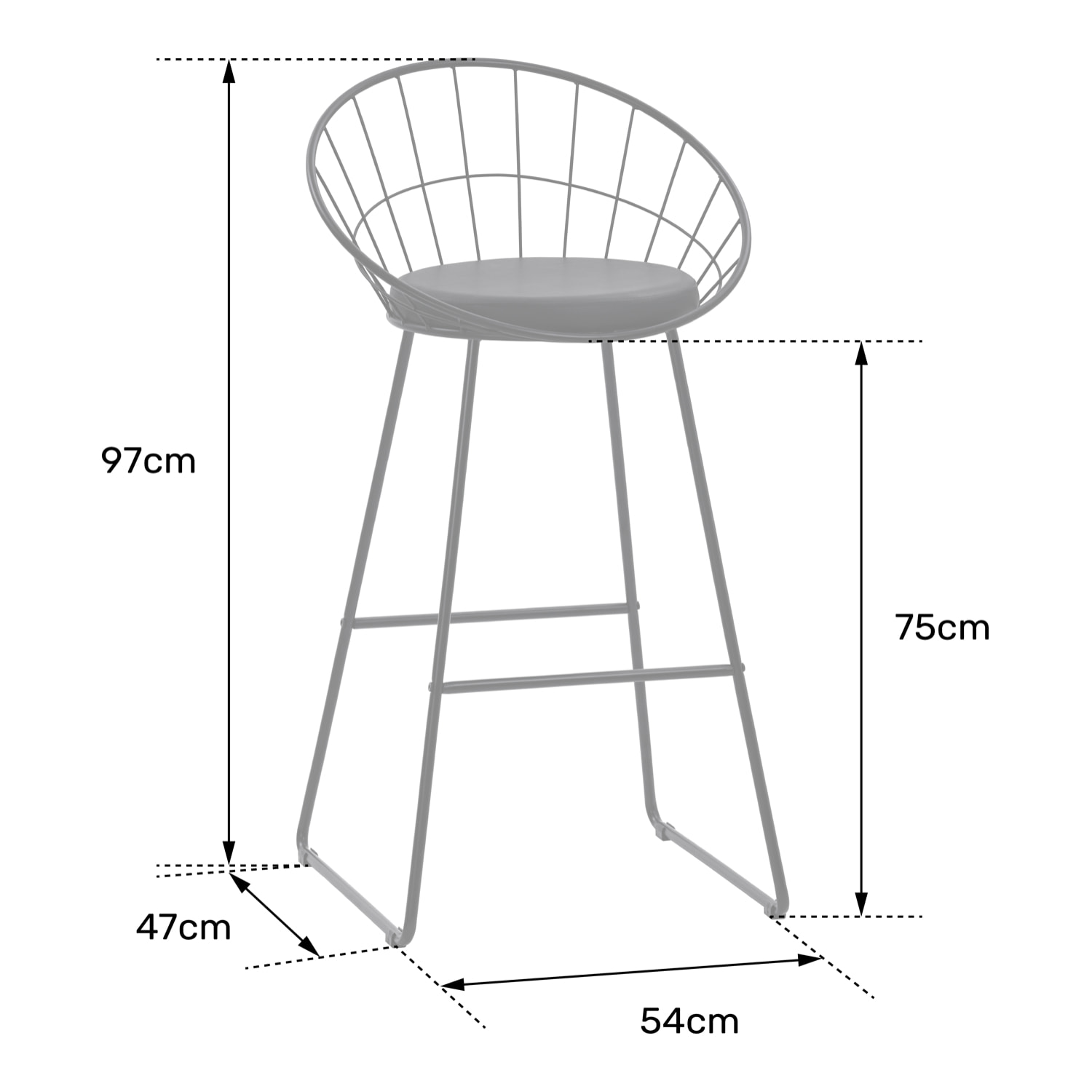 Lot de 2 tabourets de bar 75cm en métal noir et coussin noir ALEX