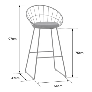 Lot de 2 tabourets de bar 75cm en métal noir et coussin noir ALEX