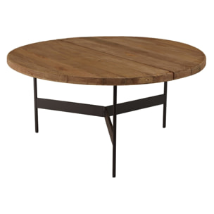 DANDY - Table basse ronde 70x70cm bois pin recyclé et pieds métal noir