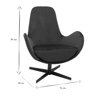 Fauteuil pivotant design en tissu velours bleu canard et métal noir ANDY