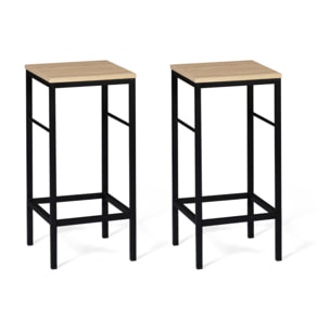 Tabourets de bar Memphis assise en bois et pieds métal