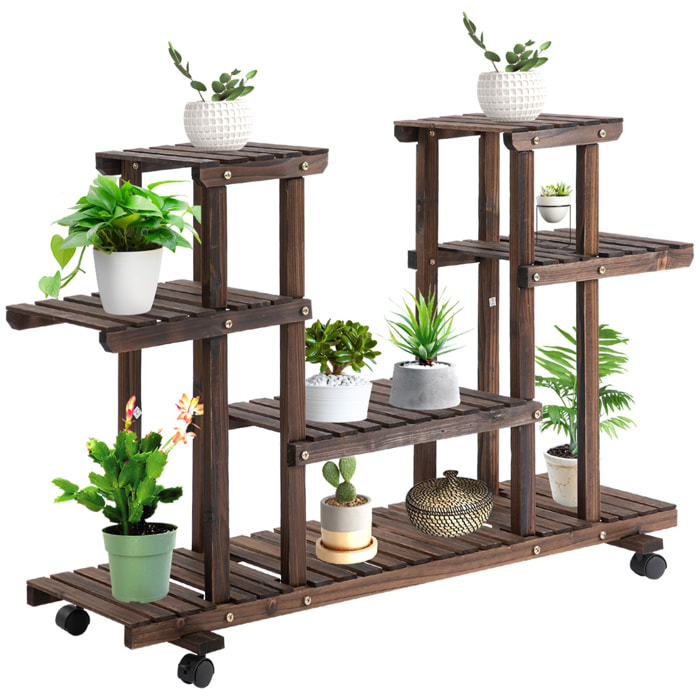 Estantería para Plantas de 4 Niveles con Ruedas Soporte para Macetas Soporte para Plantas para Interiores y Exteriores 123,5x33x80 cm Marrón