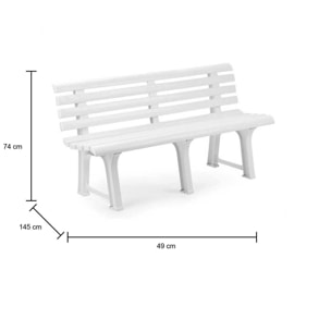 Panchina da esterno Pomezia, Panca monoblocco da giardino, Panchina outdoor, 100% Made in Italy, Cm 145x49h74, Bianco