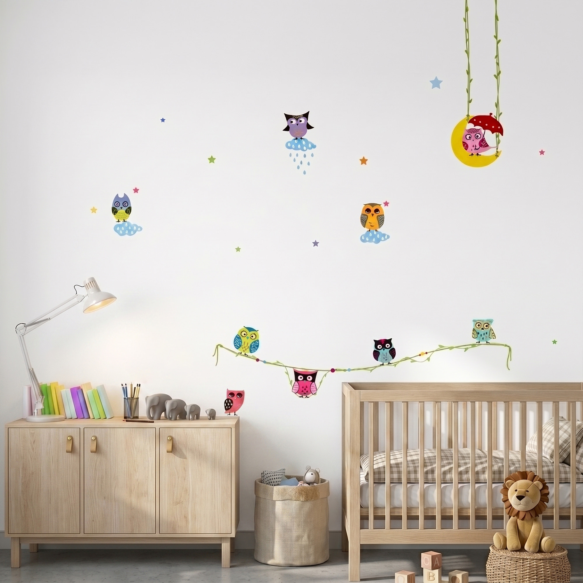 Stickers Muraux décoration adhésifs Hiboux sur Lianes