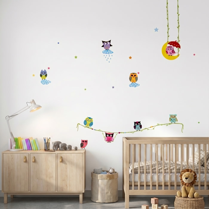Stickers Muraux décoration adhésifs Hiboux sur Lianes