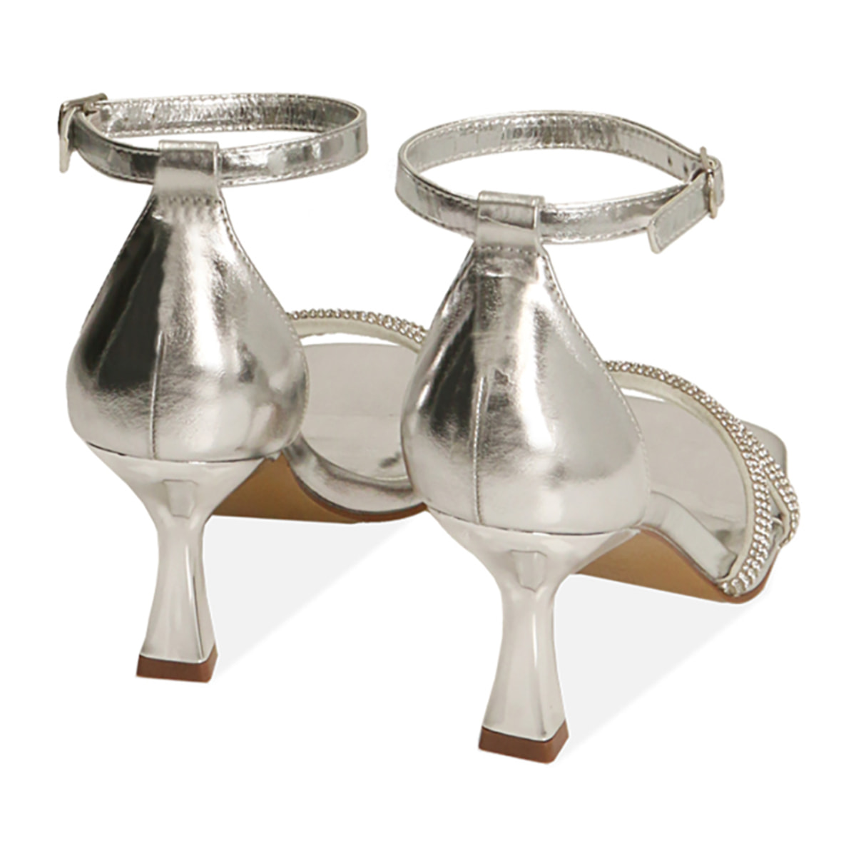 Sandalias con brillos plateadas, tacón de 7,5 cm