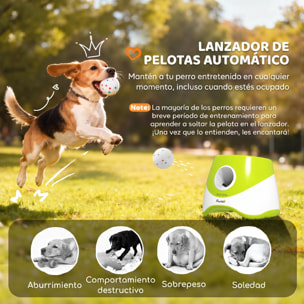 Lanzador de Pelotas para Perros Automático con 3 Pelotas ETPU, 3 Distancias Ajustables 6m/10m/14m, Juguete Interactivo, para Perros Pequeños y Medianos, Interior y Exterior, Verde