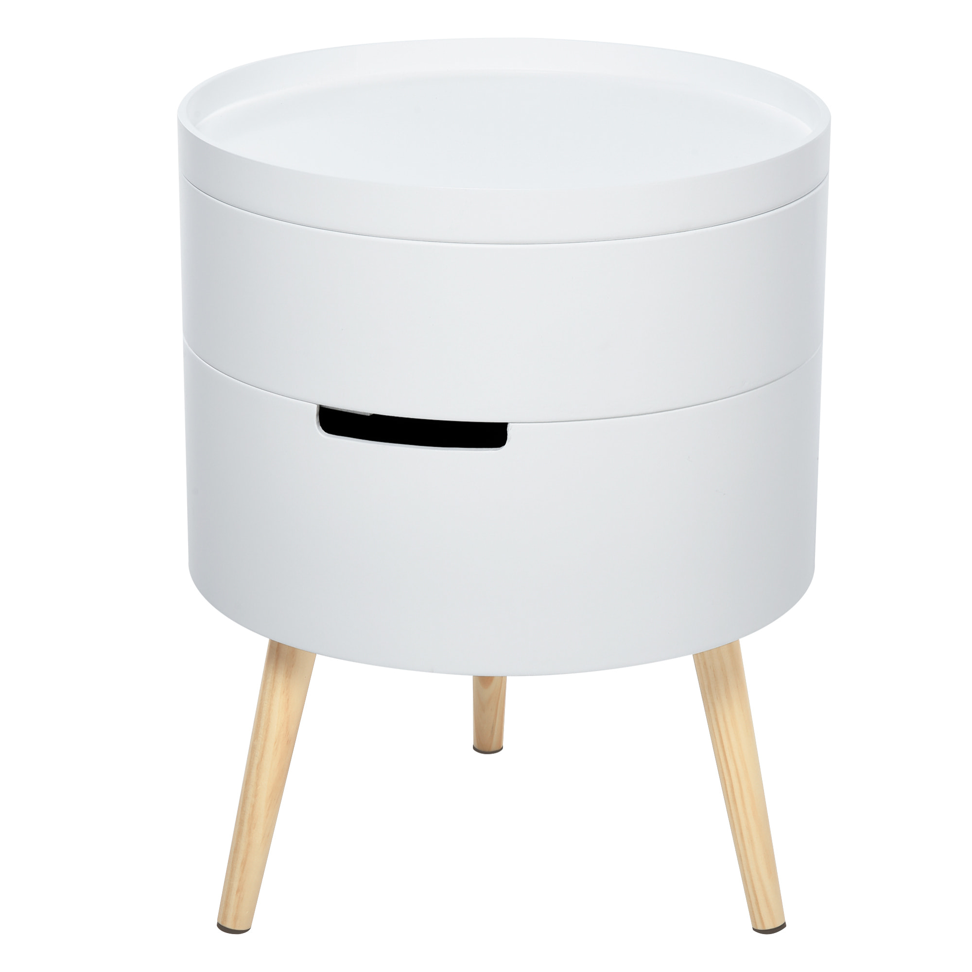 Mesa Auxiliar de Salón Moderna Mesita de Noche con Tapa Extraíble 2 Espacios de Almacenamiento y Patas de Madera para Dormitorio Sofá Esquina Ø38x48,3 cm