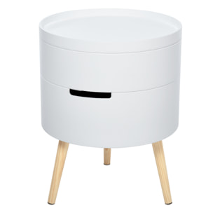 Mesa Auxiliar de Salón Moderna Mesita de Noche con Tapa Extraíble 2 Espacios de Almacenamiento y Patas de Madera para Dormitorio Sofá Esquina Ø38x48,3 cm