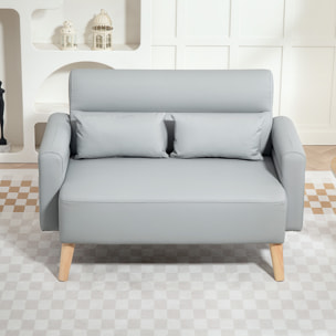Sofá de 2 Plazas Tapizado en Cuero Sintético Sofá de Salón de 117 cm con Reposabrazos Acolchado Grueso Respaldo Acanalado y Patas de Madera para Dormitorio Sala de Estar Gris