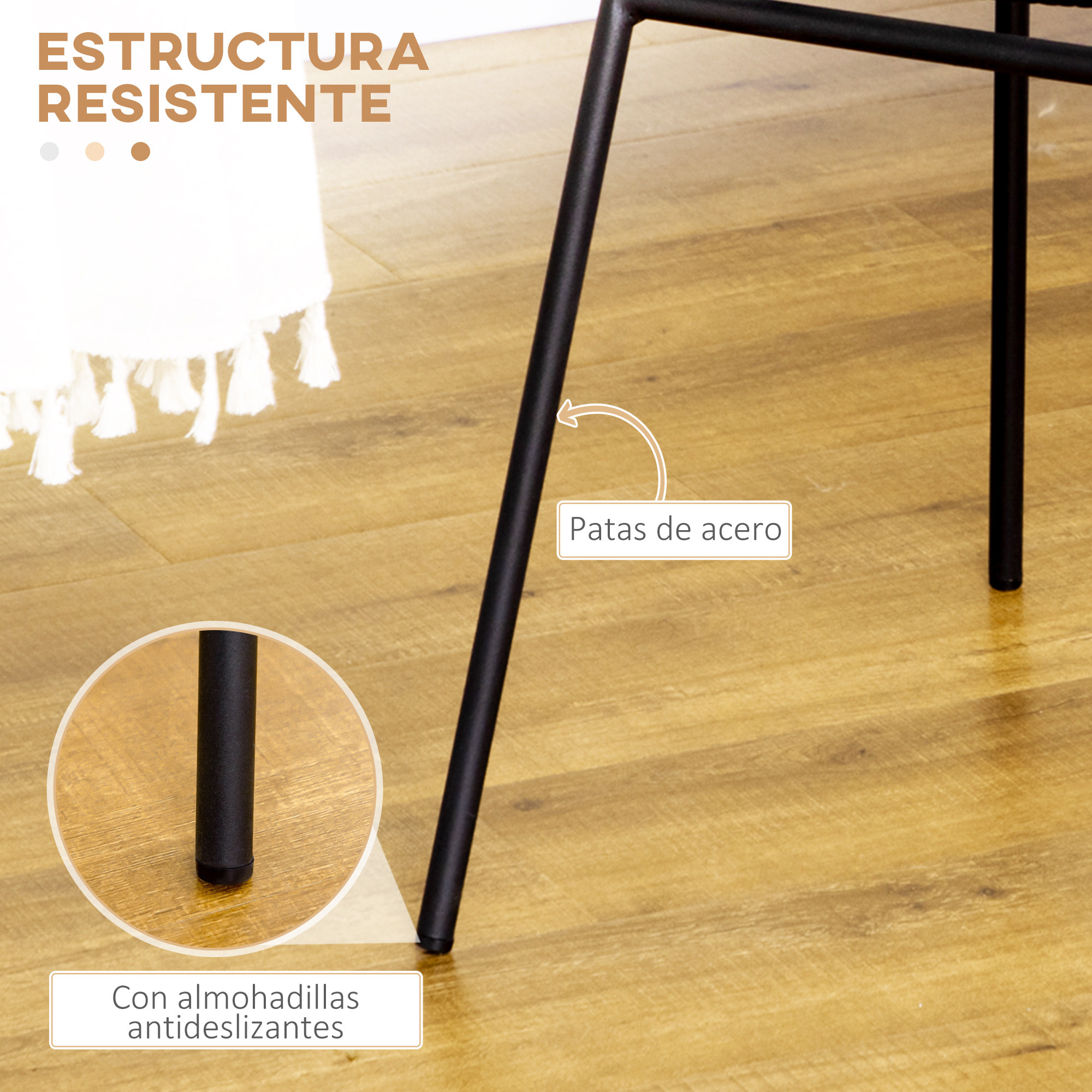 Pack de 2 Sillas de Comedor de Ratán Sintético Sillas de Cocina de Mimbre con Patas de Acero para Salón Dormitorio Carga 120 kg 44x58x85 cm Natural