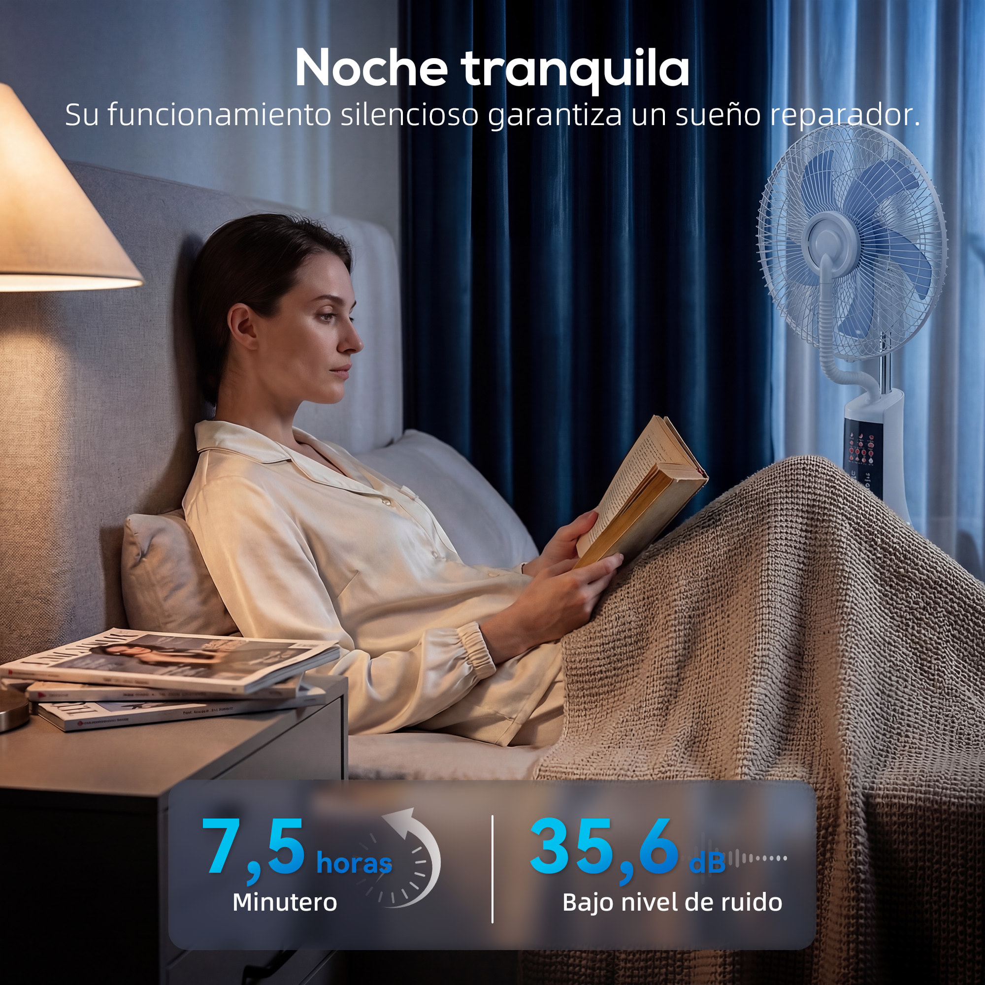 Ventilador Nebulizador, 90W, Ventilador con Agua, Oscilación 75°, 3 Velocidades, 5 Aspas, 3 Modos, Depósito de Agua 3L, Temporizador 7,5h, Control Remoto, 5 Ruedas, para Hogar, Oficina, Blanco