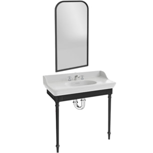 Console Cléo 1889 avec plan vasque 3 trous + miroir + mélangeur croisillon lavabo chromé + siphon chromé