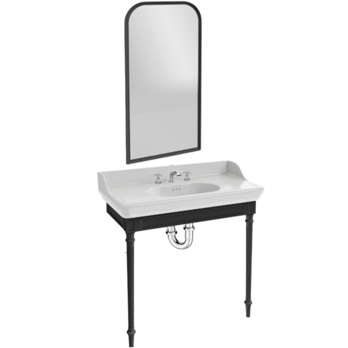 Console Cléo 1889 avec plan vasque 3 trous + miroir + mélangeur croisillon lavabo chromé + siphon chromé