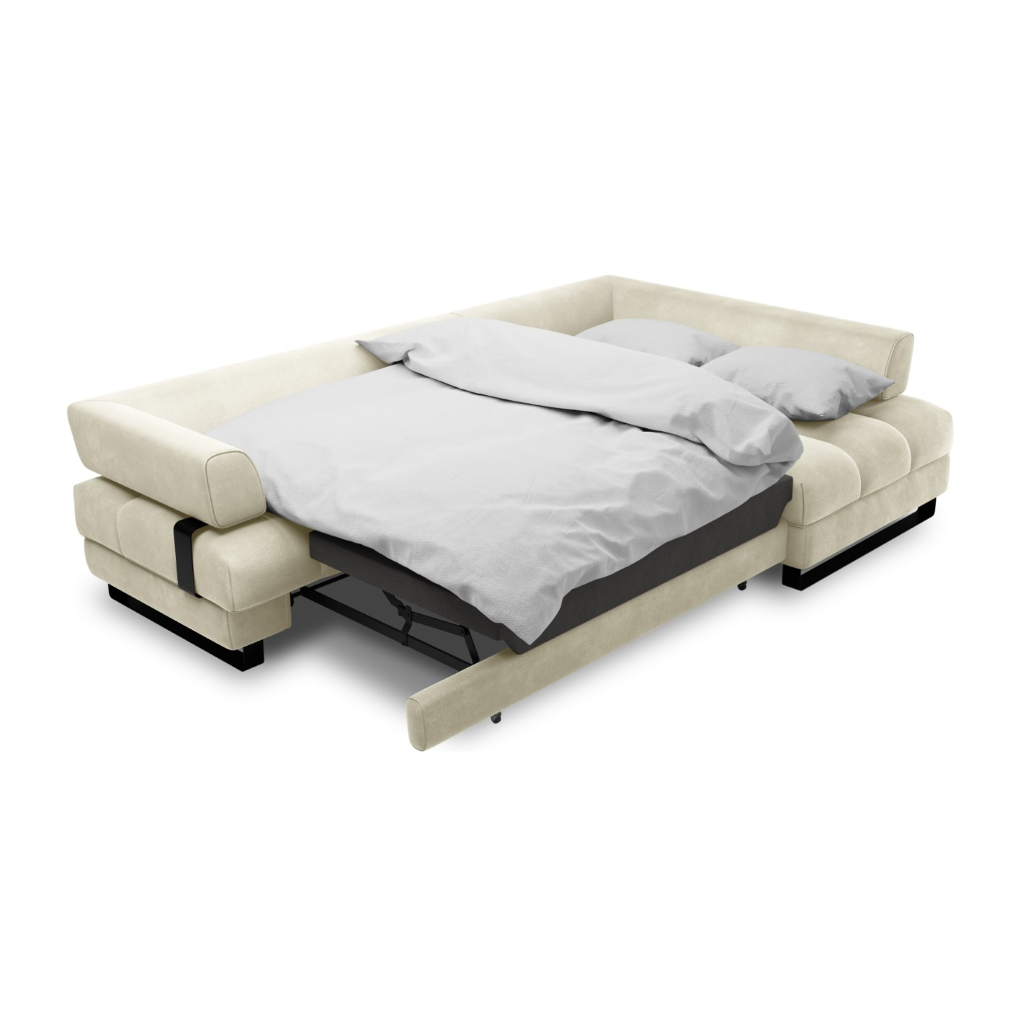 Canapé d'angle droit convertible avec coffre de rangement "Clinton" 5 places en velours beige clair