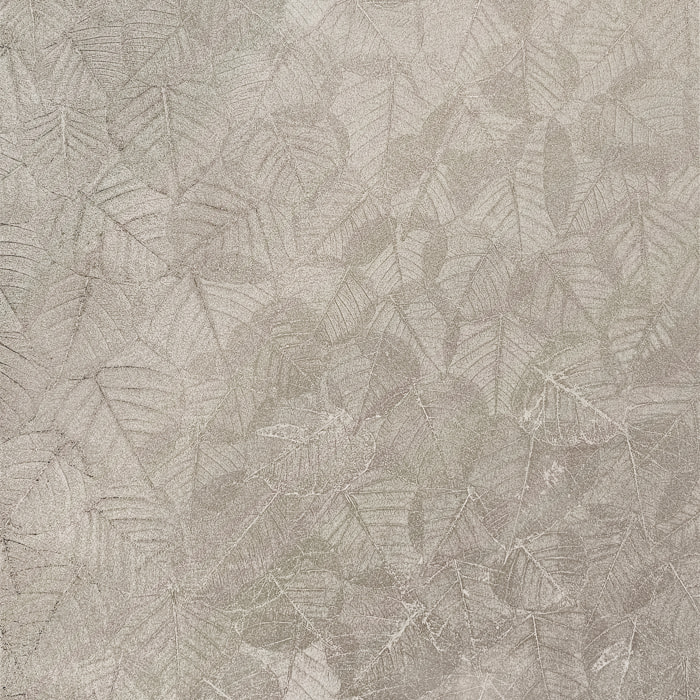 Papier peint feuillage texturé gris argenté