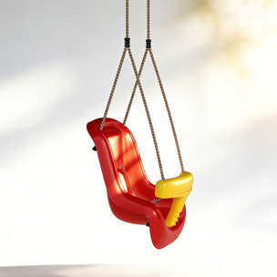 Columpio Infantil, Columpio para Niños, Cuerda Ajustable, con Respaldo Alto, Barandilla de Seguridad en T, para Interior, Exterior, Rojo