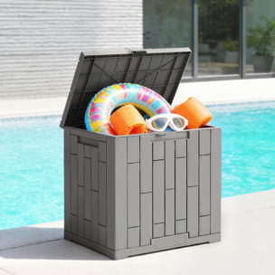 Arcón Exterior Capacidad 114L, Baúl de Almacenaje Exterior de Resina Resistente al Agua y a los Rayos UV, con Cerradura para Jardín, Terraza, Patio, 56x44x54 cm, Gris