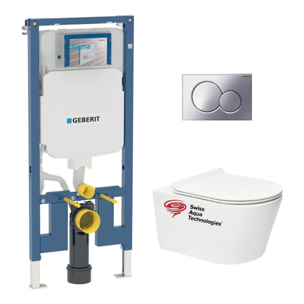 Duofix Pack Bâti-support extra-plat UP720 + WC sans bride SAT + Abattant SoftClose + Plaque Chromé brillant