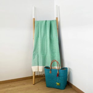 Fouta nid d’abeille traditionnelle - Athena Turquoise - 100x200cm - 190g/m²