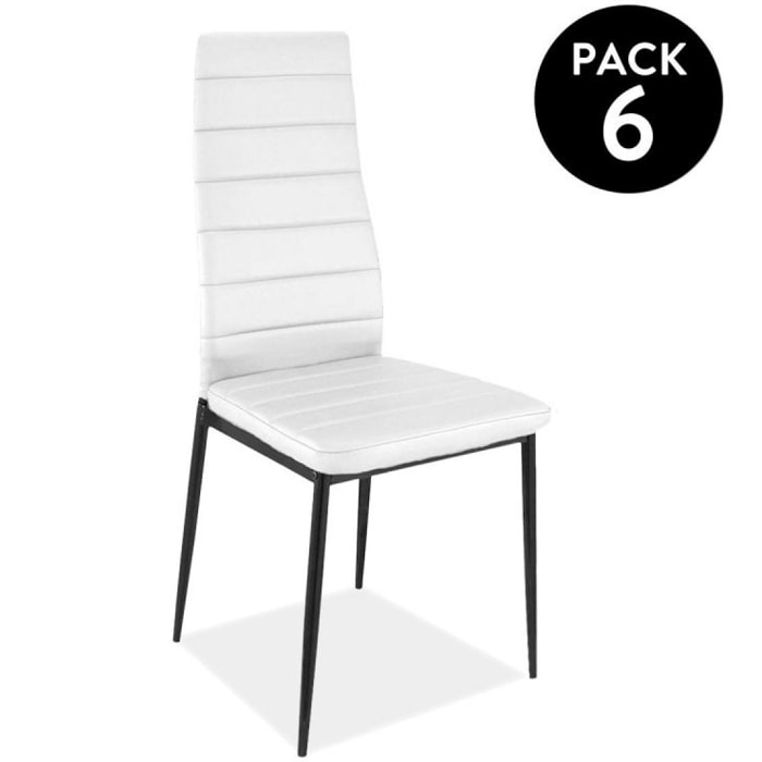 Pack 6 sillas de comedor símil piel Emi Blanco - Negro