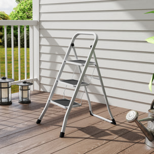 Escalera Plegable de 3 Peldaños Escalera de Tijera Carga hasta 150 kg con Pedal Antideslizante Fácil de Guardar y Transportar para Hogar Cocina Oficina Blanco