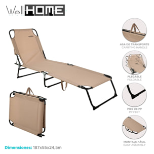 Well Home Tumbona Plegable en Color Crema 187x55x24,5cm para Disfrutar al Aire Libre
