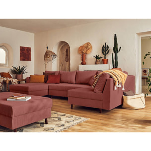 Rune - canapé panoramique d'angle droit - 7 places - avec pouf d'appoint - en velours côtelé - Terracotta