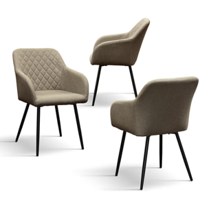 Set di 4 sedie LISBONA in tessuto beige e gambe in metallo nero, con braccioli