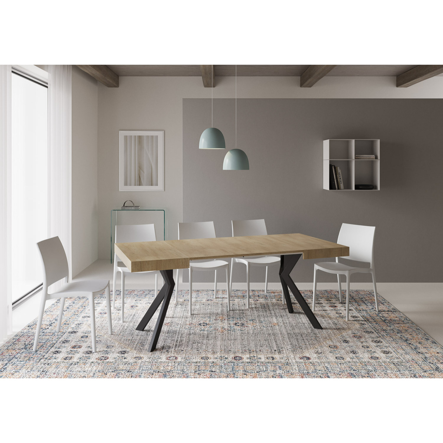 Mesa extensible 90x90/194 cm Dolcezza roble natural patas antracita