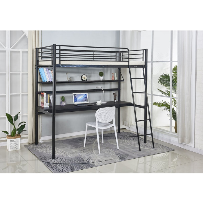 Lit mezzanine avec bureau "Alona" - 90 x 190 cm - Noir