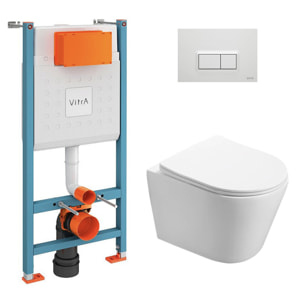 Pack WC Bâti-support V-Fix Core + WC Swiss Aqua Technologies Infinitio sans bride + Plaque, Blanc brillant (V-FixInfinitio-1)
