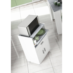 Carrello Scottsdale, Mobile ausiliare per cucina con ruote, Armadio multiuso con 2 ante e 1 ripiano, cm 59x40h92, Bianco