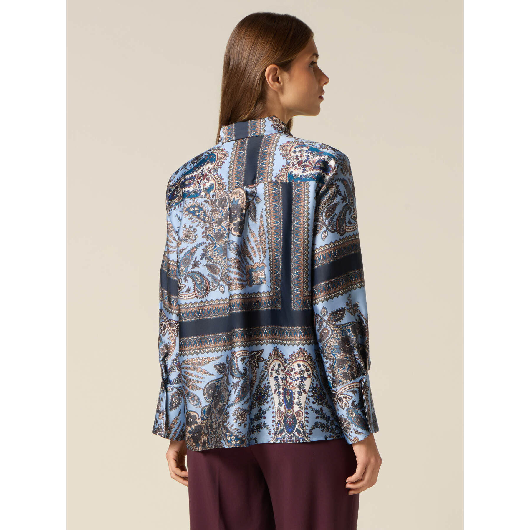 Oltre - Camicia in raso fantasia - Azzurro