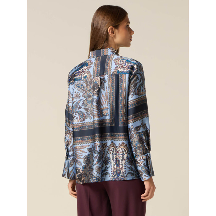 Oltre - Camicia in raso fantasia - Azzurro