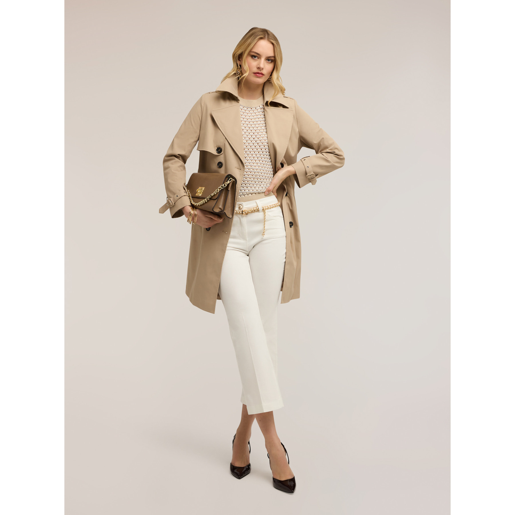 Motivi - Trench doppiopetto in taffetà - Beige