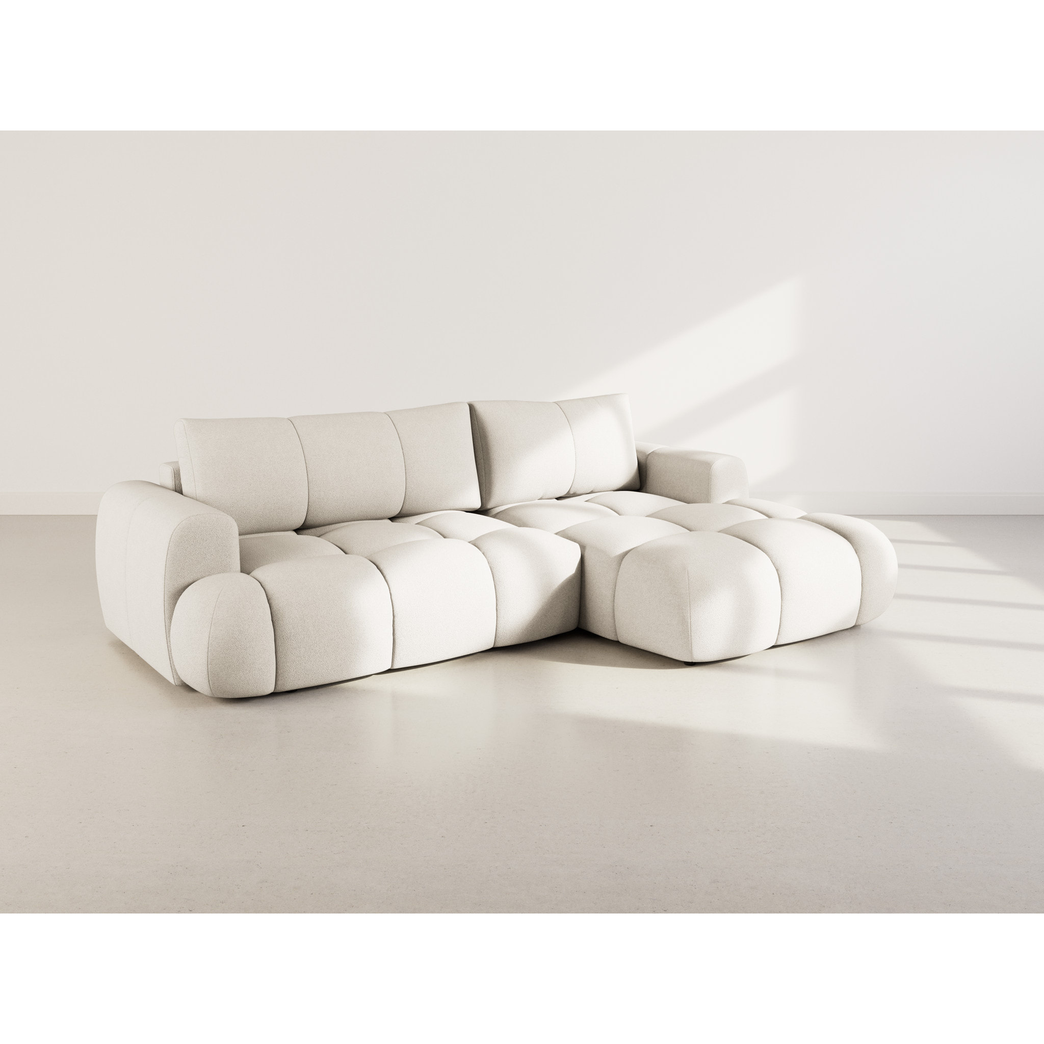 Yulin - Canapé d'angle droit 4 places convertible avec coffre en tissu bouclette - Beige