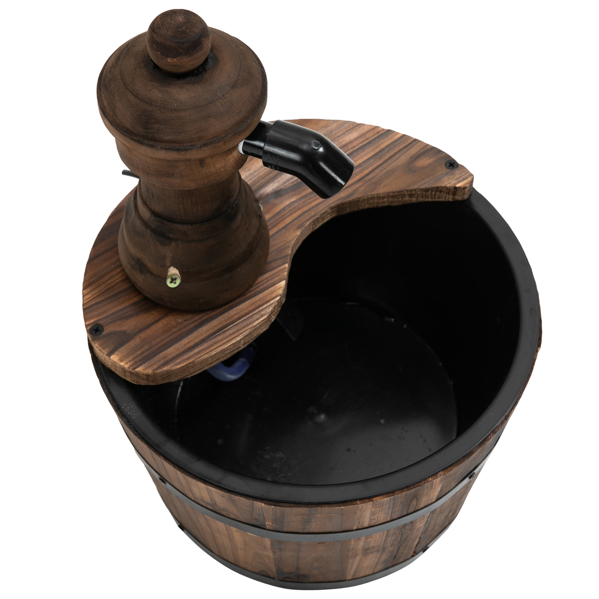 Fuente de Agua de Madera Fuente de Jardín en Cascada con Bomba Eléctrica y Salida de Agua Ajustable para Decoración Patio Terraza 27x27x37 cm Natural