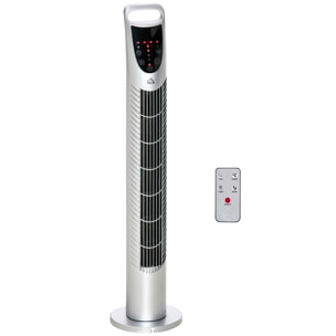 Ventilateur colonne tour oscillant silencieux 40 W télécommande panneau contrôle tactile 3 vitesses Ø 18 x 78H cm argenté