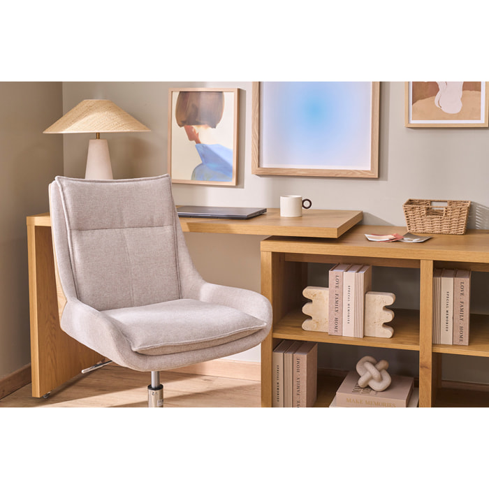 Chaise de bureau à roulettes en tissu effet velours texturé beige et métal chromé BLAISE
