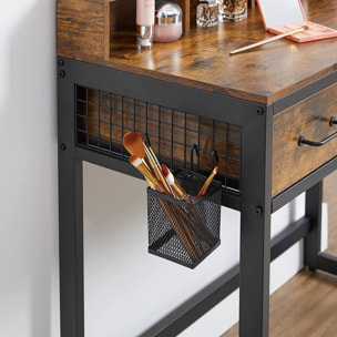 Toeletta industriale rustica con specchio tri-fold e sgabello in ecopelle RVT004B01