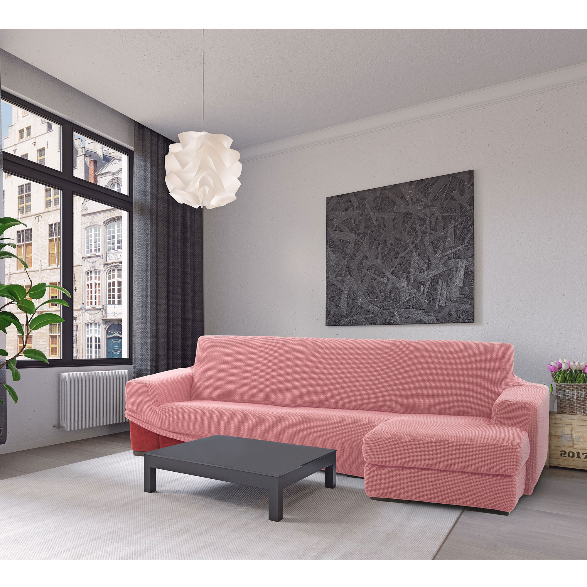 Funda para Chaise Longue derecho (visto de frente) brazo largo SÚPER ELÁSTICA modelo HELENA