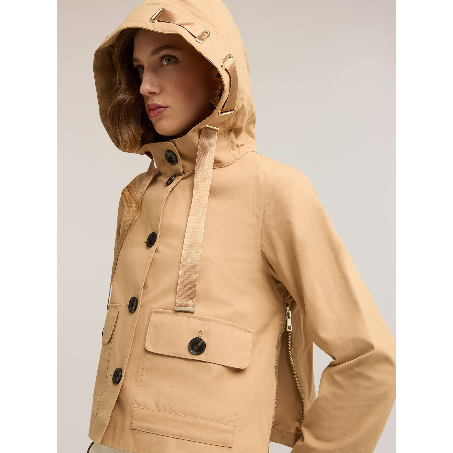Motivi - Parka corto de mezcla de algodón con capucha - Beige