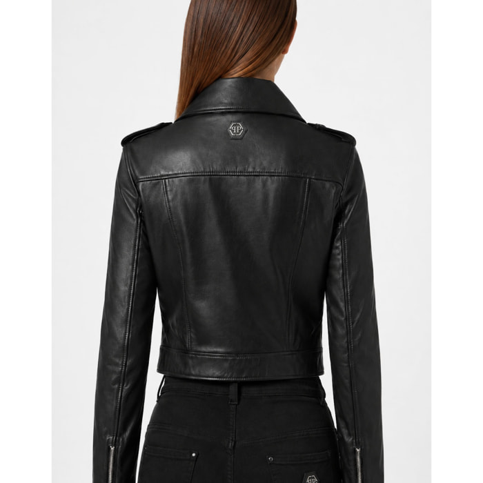 PHILIPP PLEIN Chaqueta biker de cuero FLOWER