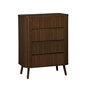 Commode 4 tiroirs. décor strié noyer. L 80x P 45  H 100cm