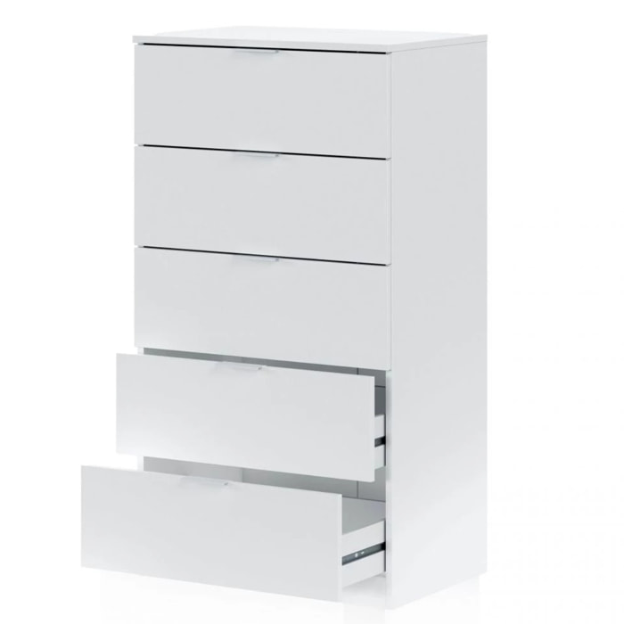 Cómoda de 5 cajones formato vertical en blanco mate 60x110 cm Akari Blanco Artik (Blanco Mate)