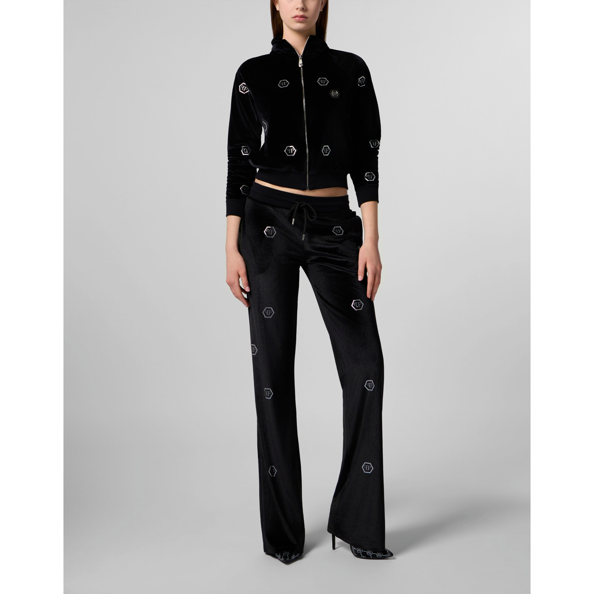 PHILIPP PLEIN Chenille Tracksuit Jacket Mini Monogram Crystal Monogram