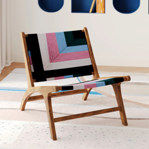 Fauteuil multicolore en fil de laine tressé et bois de teck - Callie